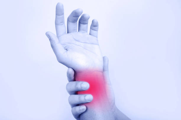 istock Close-up, people hurt the wrist from using technology for a long time, black and white. Concept