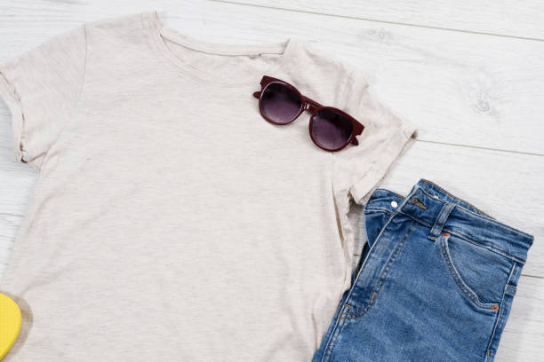 istock Casual clothes - t shirt mock up top view 1222035736