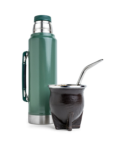 Mate and green vacuum insulated bottle isolated on a white background with clipping path.