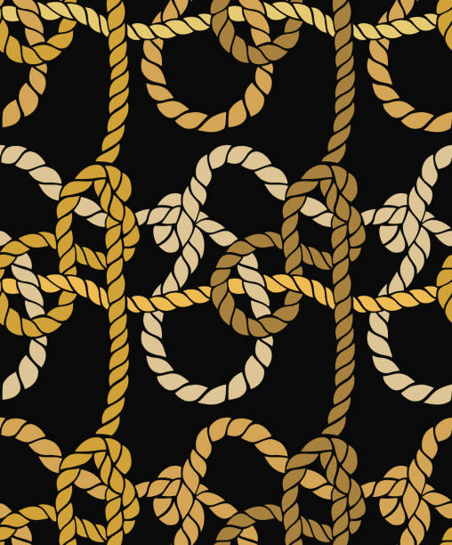 ilustrações de stock, clip art, desenhos animados e ícones de seamless marine rope knot pattern. twisted rope background. - tangled rope tied knot backgrounds