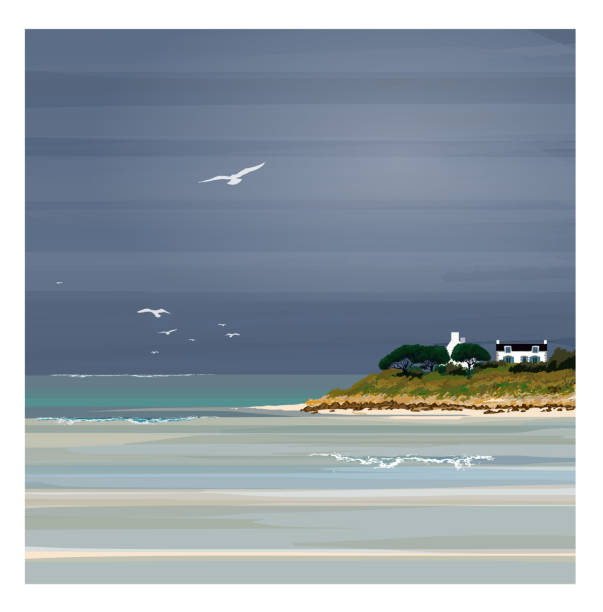 istock Illustration of a colorful coastline landscape 1222038774
