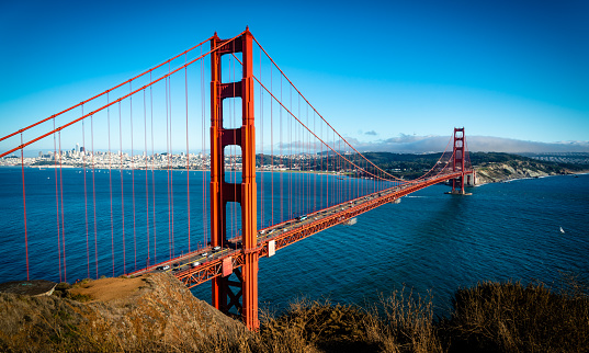 Summer Vacation travels to the Golden Gate Bridge San Francisco California USA sunny afternoon
