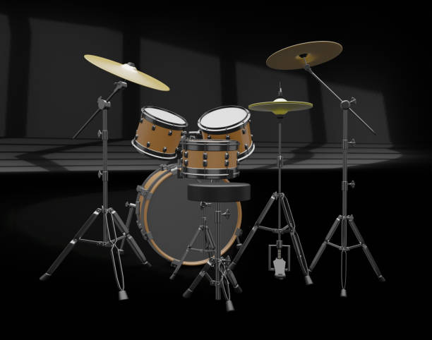 istock Drum kit on a dark background, music scene. 3d illustration 1222041712
