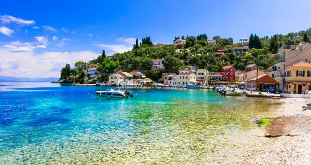 Photo of Greek summer holidays - tranquil village Loggos in beautiful Paxos. Ionian islands