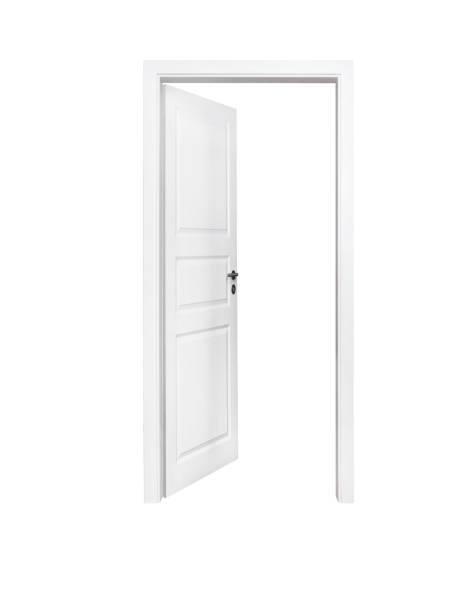 open white door on white background - open door imagens e fotografias de stock
