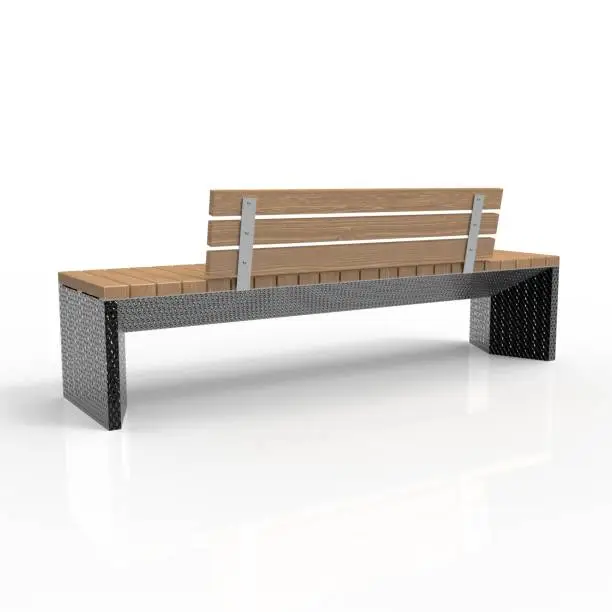 3D image of Park benches on a light background. Wooden, metal, stone and concrete small architectural forms. Use these photos in your advertising campaigns to attract a lot of interest.