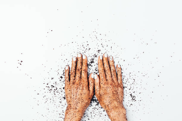istock Top view young woman hands with white manicure 1222053984