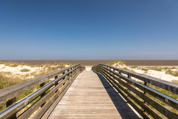 beach boardwalk na wyspie jekyll w gruzji - jekyll island zdjęcia i obrazy z banku zdjęć