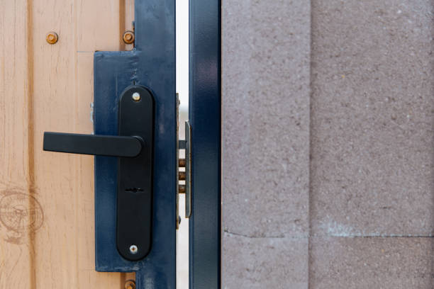 istock Detail of a closed door with a lock handle 1222056219