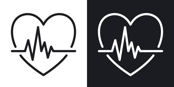 ilustraciones, imágenes clip art, dibujos animados e iconos de stock de icono de cardiograma. forma del corazón con pulso. ilustración vectorial simple de dos tonos sobre fondo blanco y negro - escuchando el latido del corazón