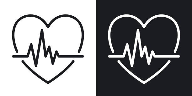 kardiyogram simgesi. nabız ile kalp şekli. siyah beyaz arka planda basit iki tonlu vektör çizimi - nabız kontrolü stock illustrations