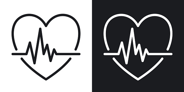 Cardiogram icon. Heart shape with pulse. Minimalistic two-tone vector illustration on black and white background