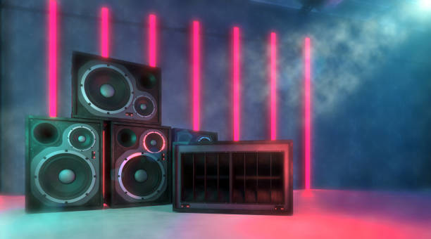 istock Loudspeakers and subwoofers in an empty room 1222057782