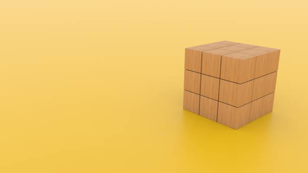 istock A  3D Illustration  of a wooden Cube with a solid color background. 1222058587
