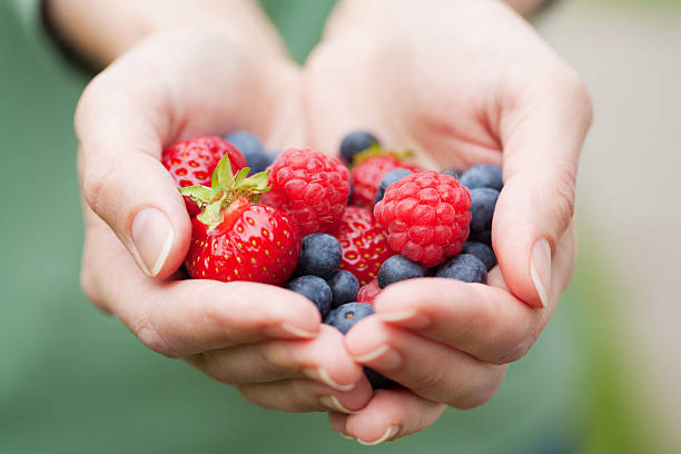 hands holding fresh berries hands holding fresh berries handful stock pictures, royalty-free photos & images