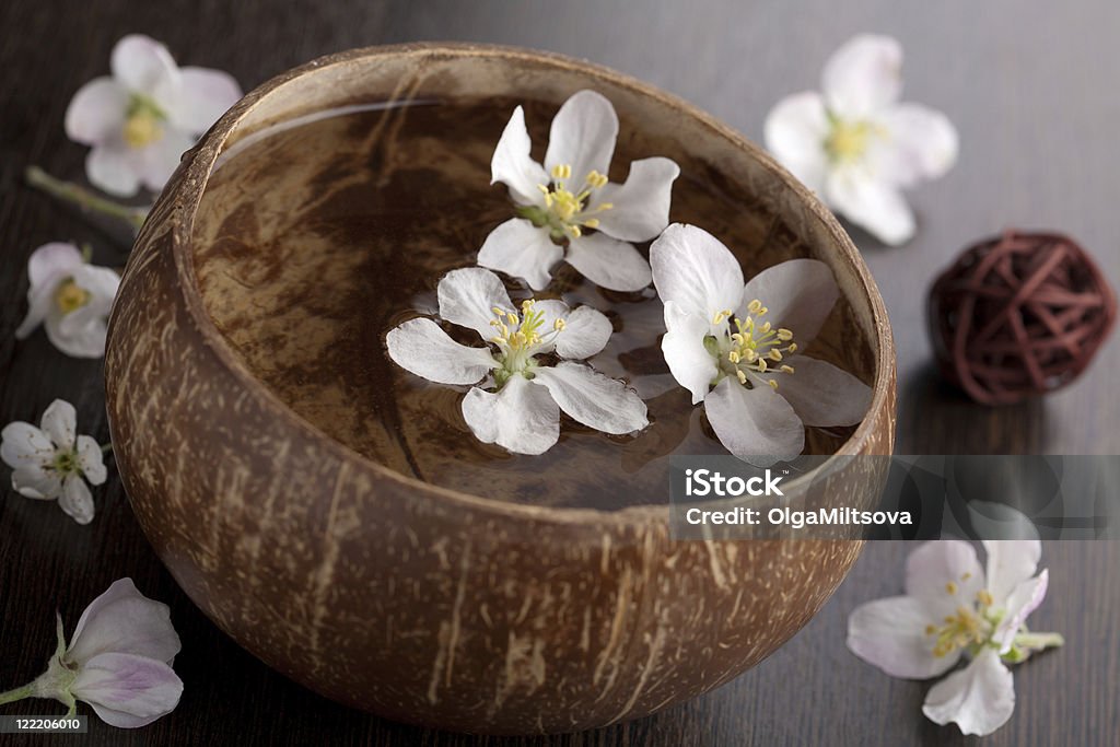 Белые цветы в миску - Стоковые фото Альтернативная терапия роялти-фри
