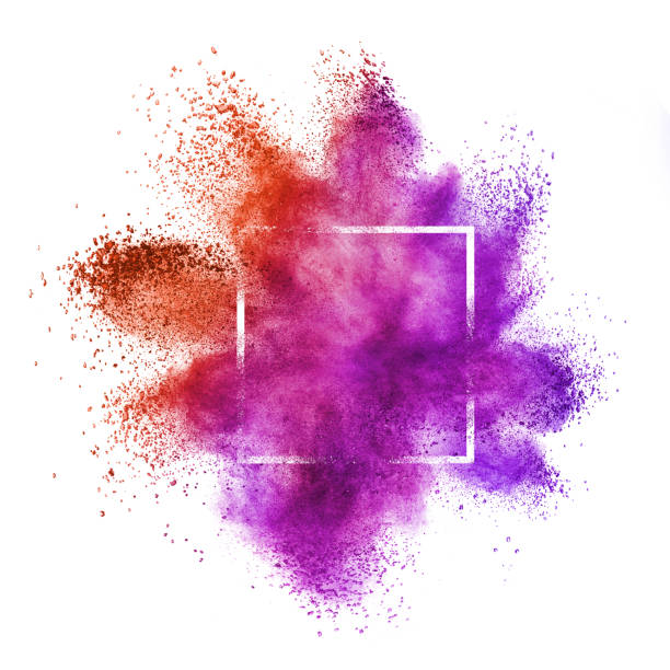 istock Red purple powder explosion in a frame on a white background. 1222061004