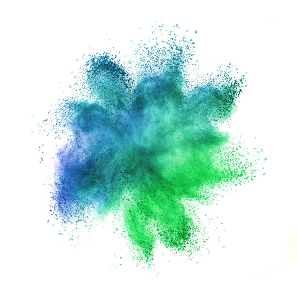 白い背景に青緑色の混沌とした爆発。 - toxic substance smoke abstract green ストックフォトと画像