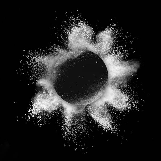 istock White powder explosion in a round frame on a black background. 1222061048