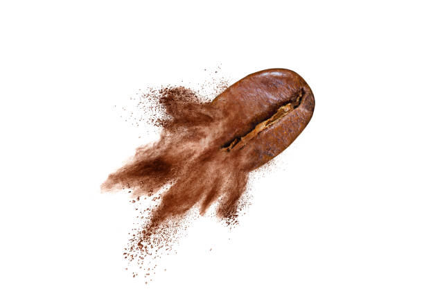 istock Flying coffee bean with powder splash on a white background. 1222061058