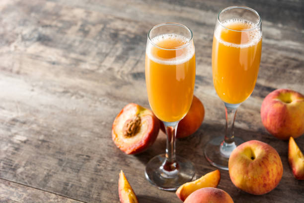 istock Bellini champagne cocktail in crystal glass 1222062648
