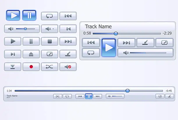 Vector illustration of White media player elements