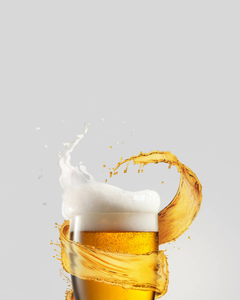 refreshing beer glass with splash and thick foam. - action alcohol alcoholism bar imagens e fotografias de stock