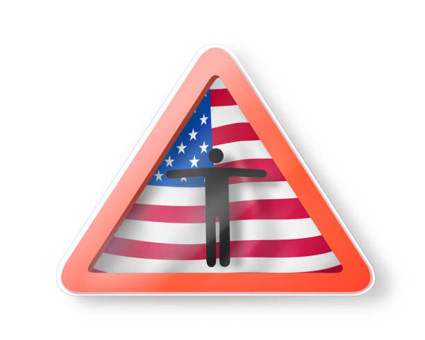 signe d’avertissement avec la figure de l’homme noir sur le drapeau américain. - incubation period photos et images de collection