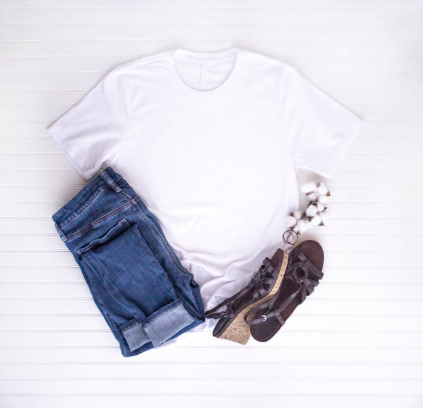 istock White tee mockup - tshirt with cotton balls, boots & jeans 1222065235