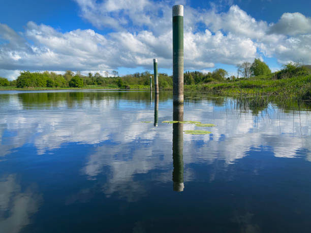 idyllic Irish river scene with poles for boats