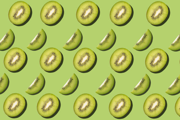 istock Tropical seamless pattern on green background. Flat lay, trendy juicy color. 1222066663