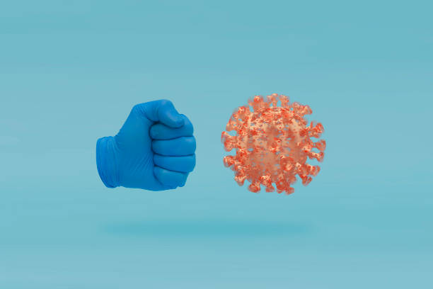 istock COVID-19 Visual concept - stop hand-gesture to virus infection. Stop sign with hand. Coronavirus pandemic 3D illustration. 1222066757