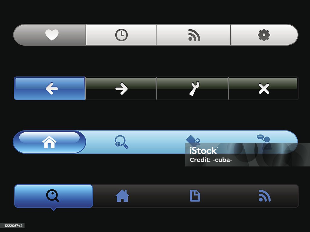 Web navigation plantillas, azul y gris en el negro - arte vectorial de Azul libre de derechos