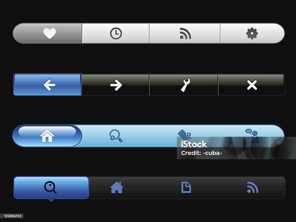 Navegação modelos da Web, azul e cinza em preto - Vetor de Azul royalty-free