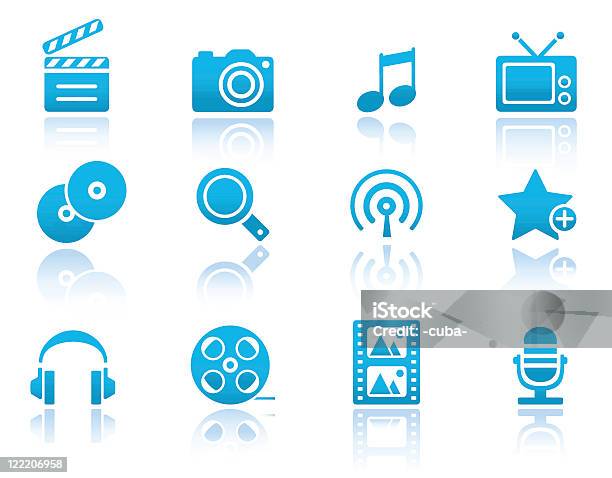 Multimedia Icons Blue Reflected Series Stock Illustration - Download Image Now - Arrow Symbol, Blue, Bluetooth