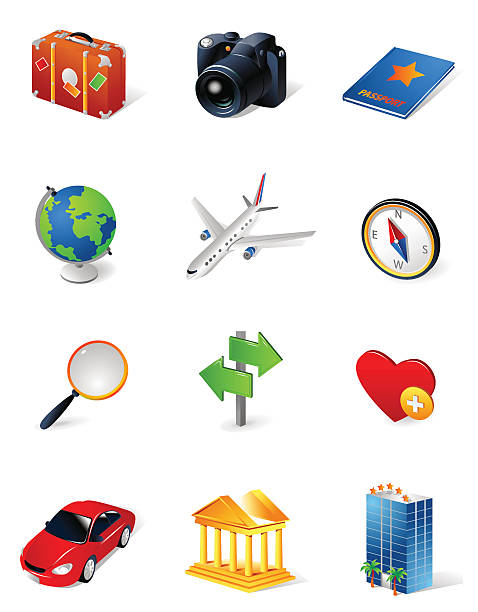 Isometric icons | Tourism and travel vector art illustration