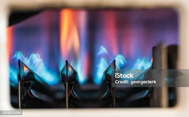 Gas Heating Boiler Flames Stock Photo - Download Image Now - Natural Gas, Furnace, Gas