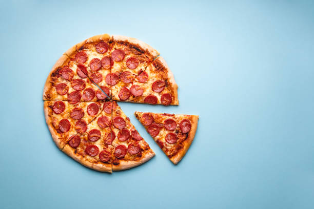 istock Pepperoni pizza sliced. Pizza slices flat lay 1222075180