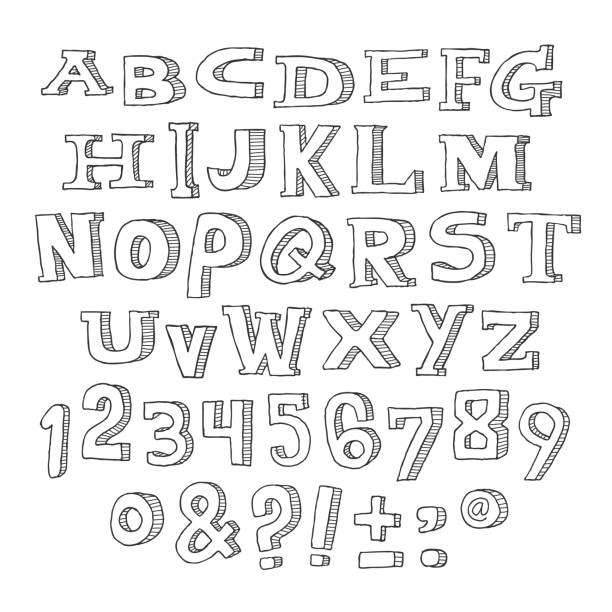 alfabet doodle i znaki specjalne - question mark number exclamation point ampersand stock illustrations