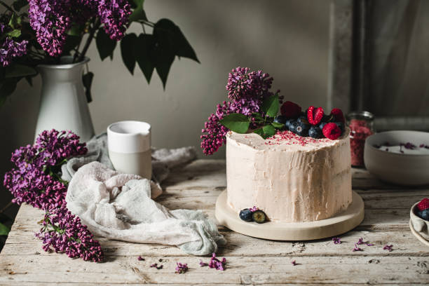 istock Freshly baked fruit and flower cake 1222076156