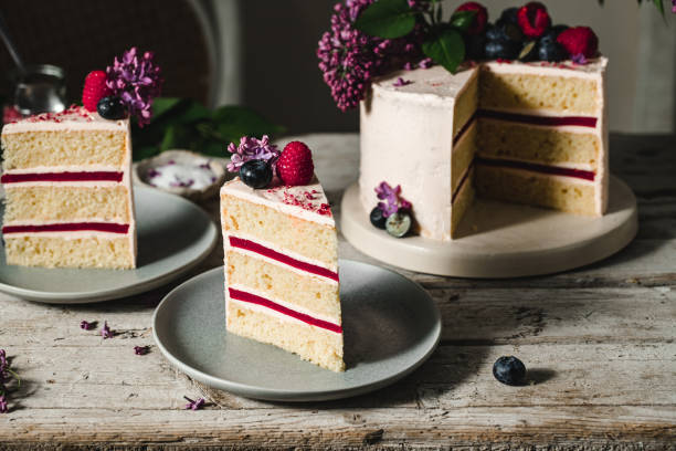 Slice of a fruit flower cake