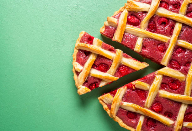 istock Raspberry pie with one slice and lattice crust. Classic dessert 1222076255