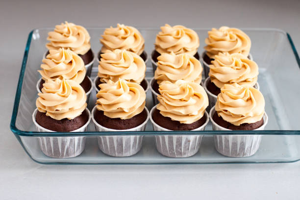 istock Ultimate chocolate dough cupcakes with peanut butter cream cheese frosting. Selective focus. 1222077840