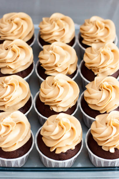 istock Ultimate chocolate dough cupcakes with peanut butter cream cheese frosting. Selective focus. 1222077842