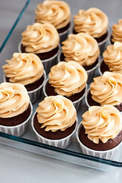 istock Ultimate chocolate dough cupcakes with peanut butter cream cheese frosting. Selective focus. 1222077849