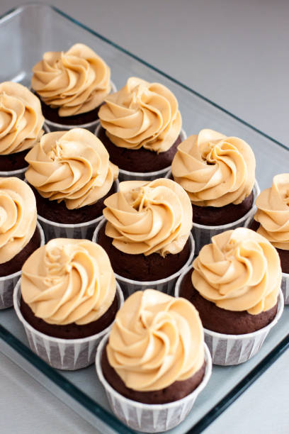 istock Ultimate chocolate dough cupcakes with peanut butter cream cheese frosting. Selective focus. 1222077861