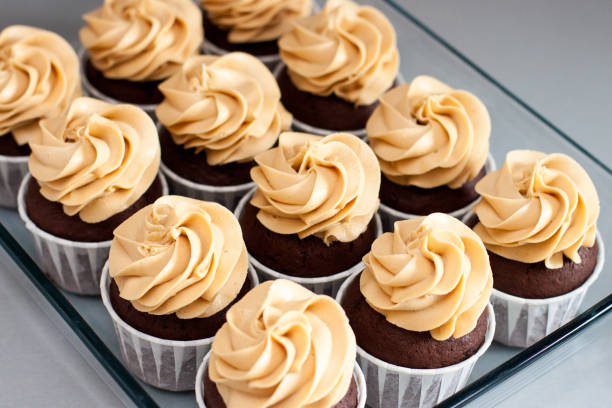 istock Ultimate chocolate dough cupcakes with peanut butter cream cheese frosting. Selective focus. 1222077864