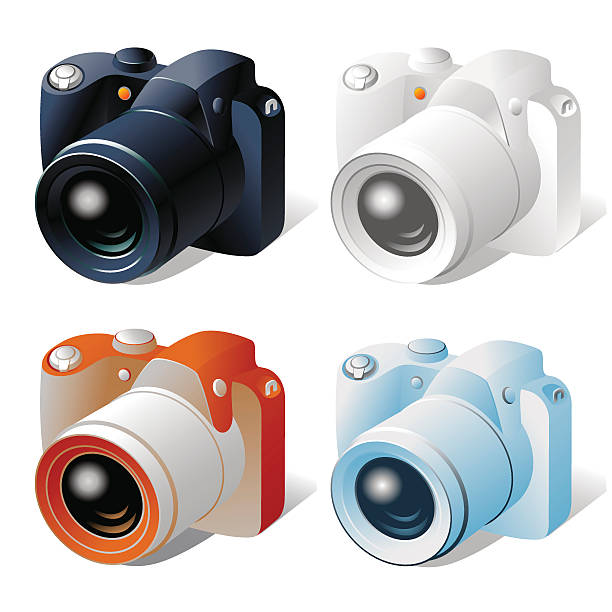 Isometric icon of digital camera in four colors vector art illustration