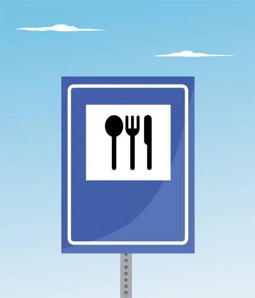 Vector illustration of Restaurant road sign vector illustration