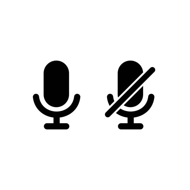 ilustraciones, imágenes clip art, dibujos animados e iconos de stock de icono de micrófono con micrófono apagado para el diseño simple del dispositivo - microphone